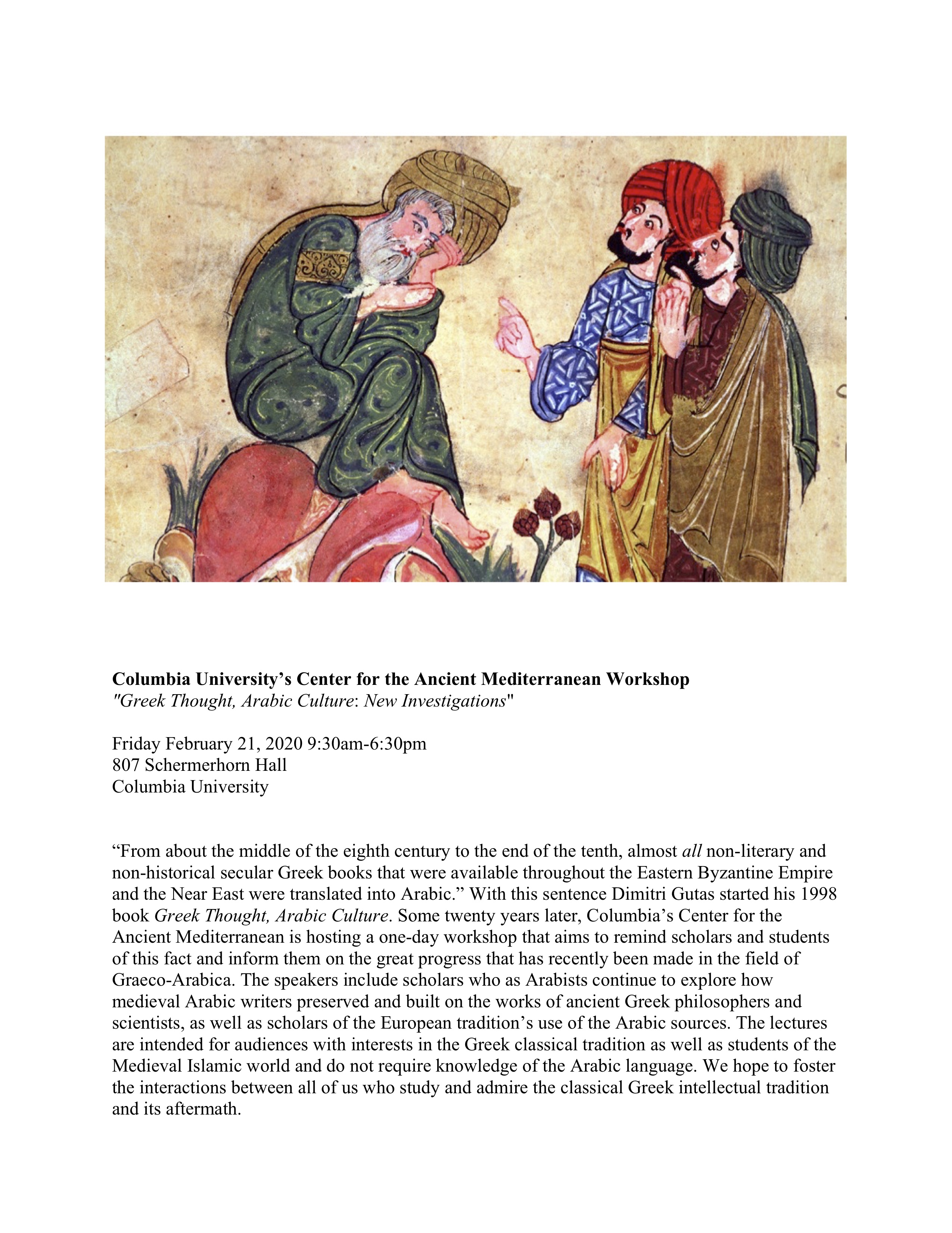 Workshop Program - Greek Thought, Arabic Culture - Feb. 21